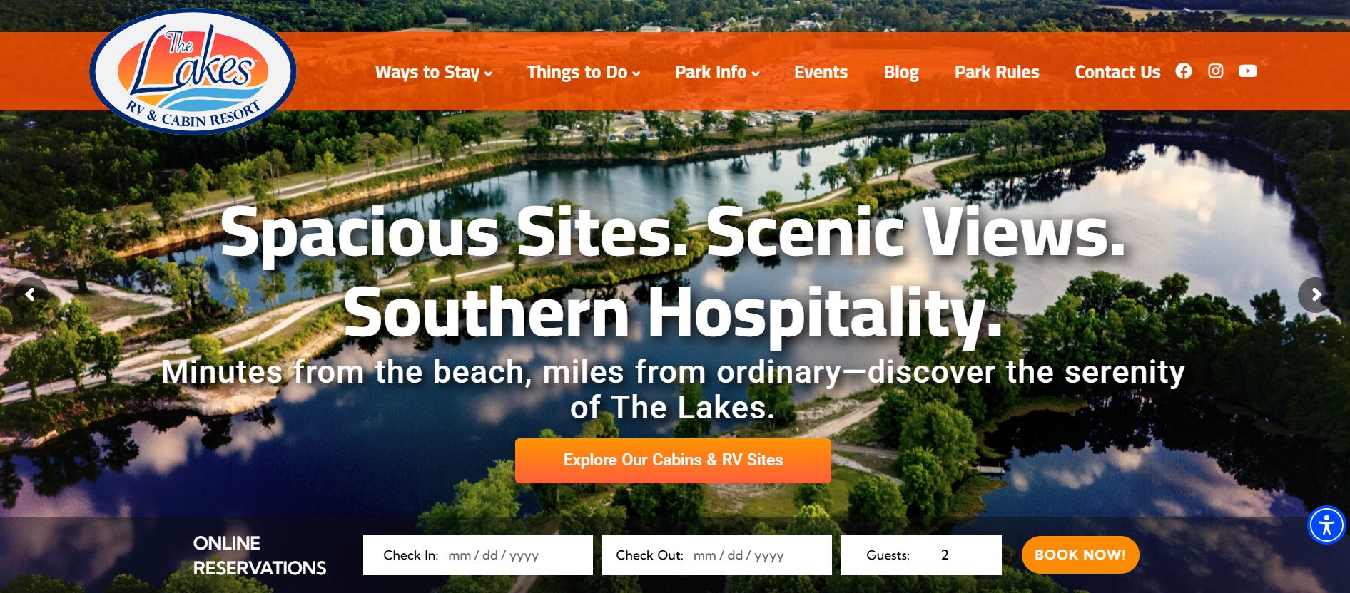 The Lakes RV & Cabin Resort website